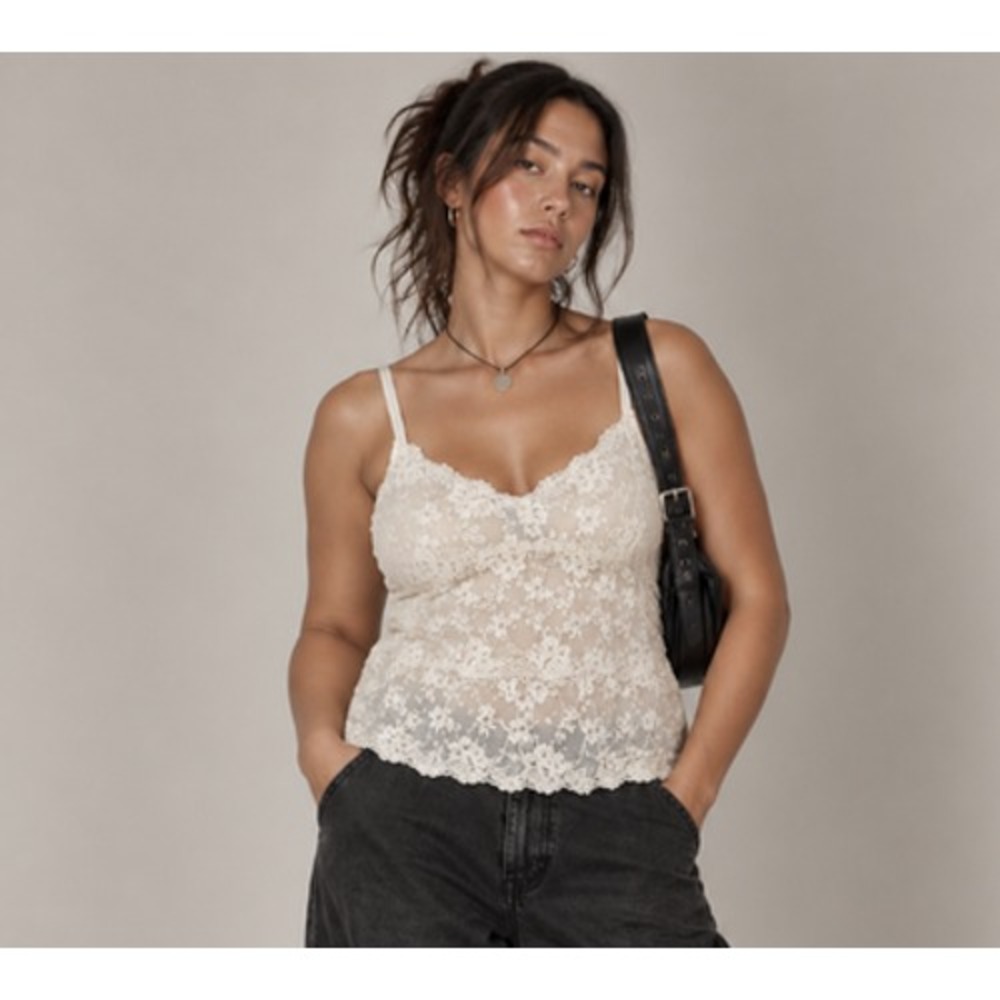 Y2K Lace Babydoll Tank Womens XL White Floral Lingerie Feminine Dainty Fairy